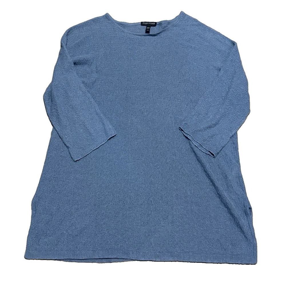Eileen Fisher Womens L 100% Organic Linen Tunic Knit Top 3/4 Sleeves Boho Beach
